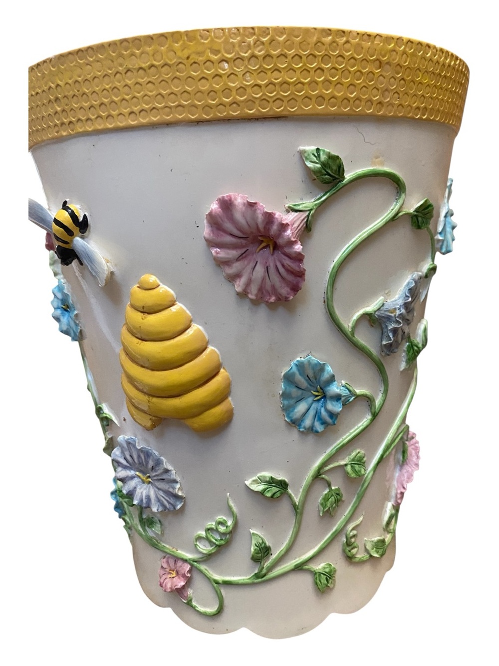 Vintage 3D Floral Bumble Bee Country Style Unique Wastebasket Trashcan Cottage